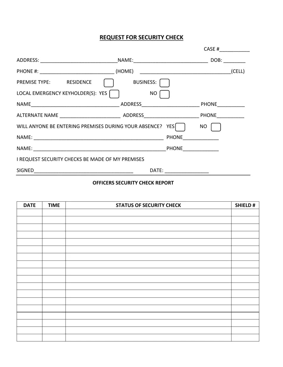 Village of Cold Spring, New York Request for Security Check Fill Out