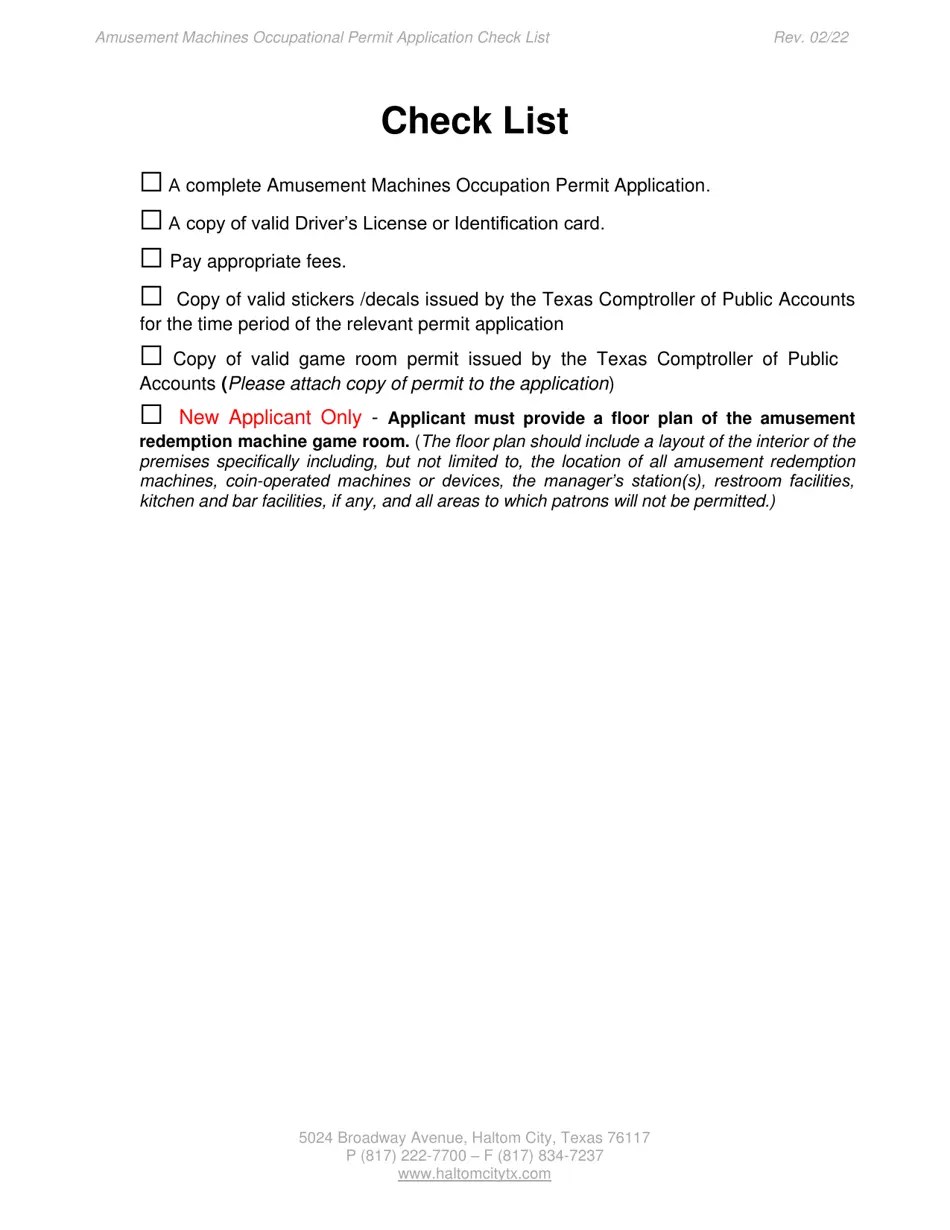 Haltom City, Texas Amusement Machines Occupationalpermit Application