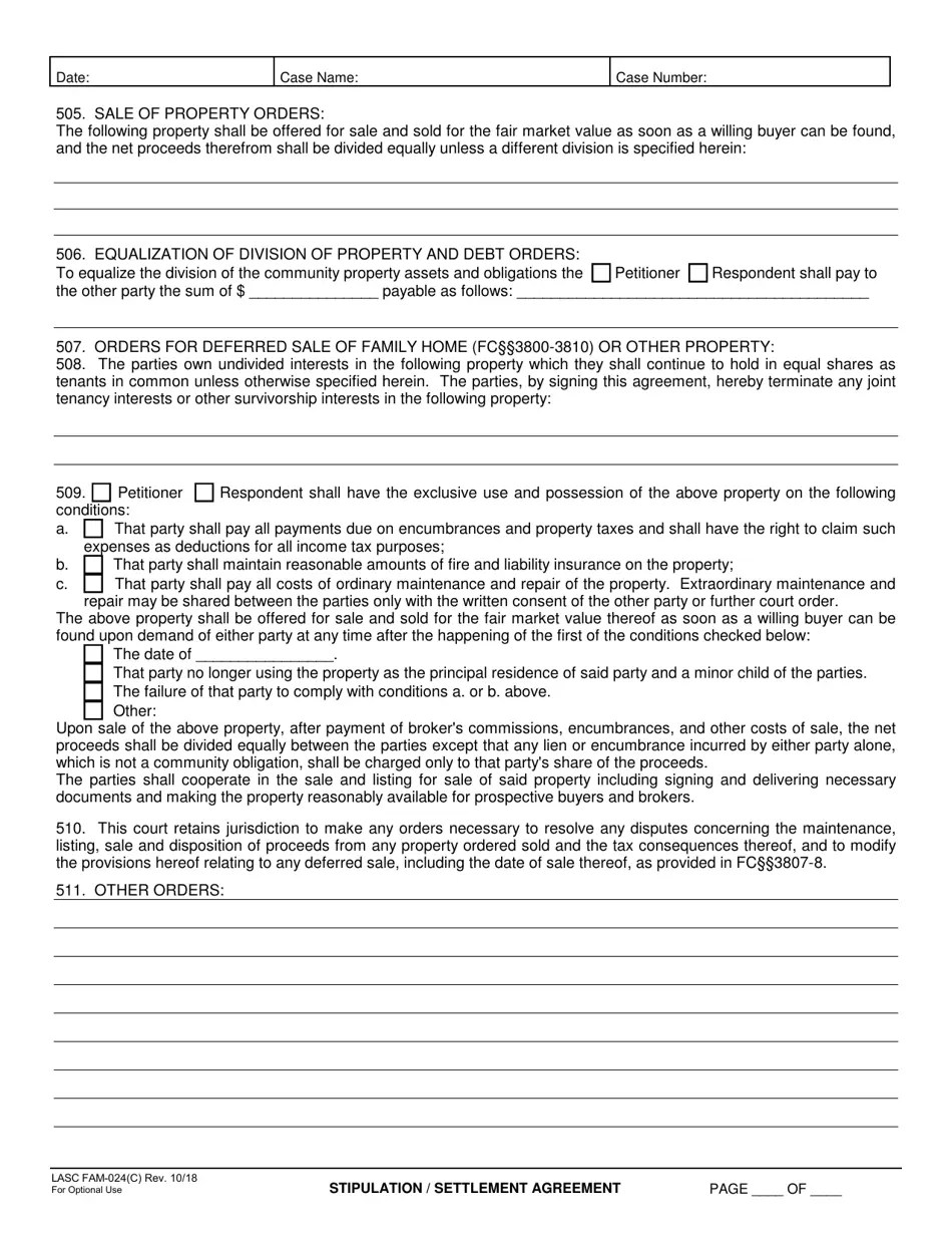 Form LASC FAM024(C) Fill Out, Sign Online and Download Fillable PDF