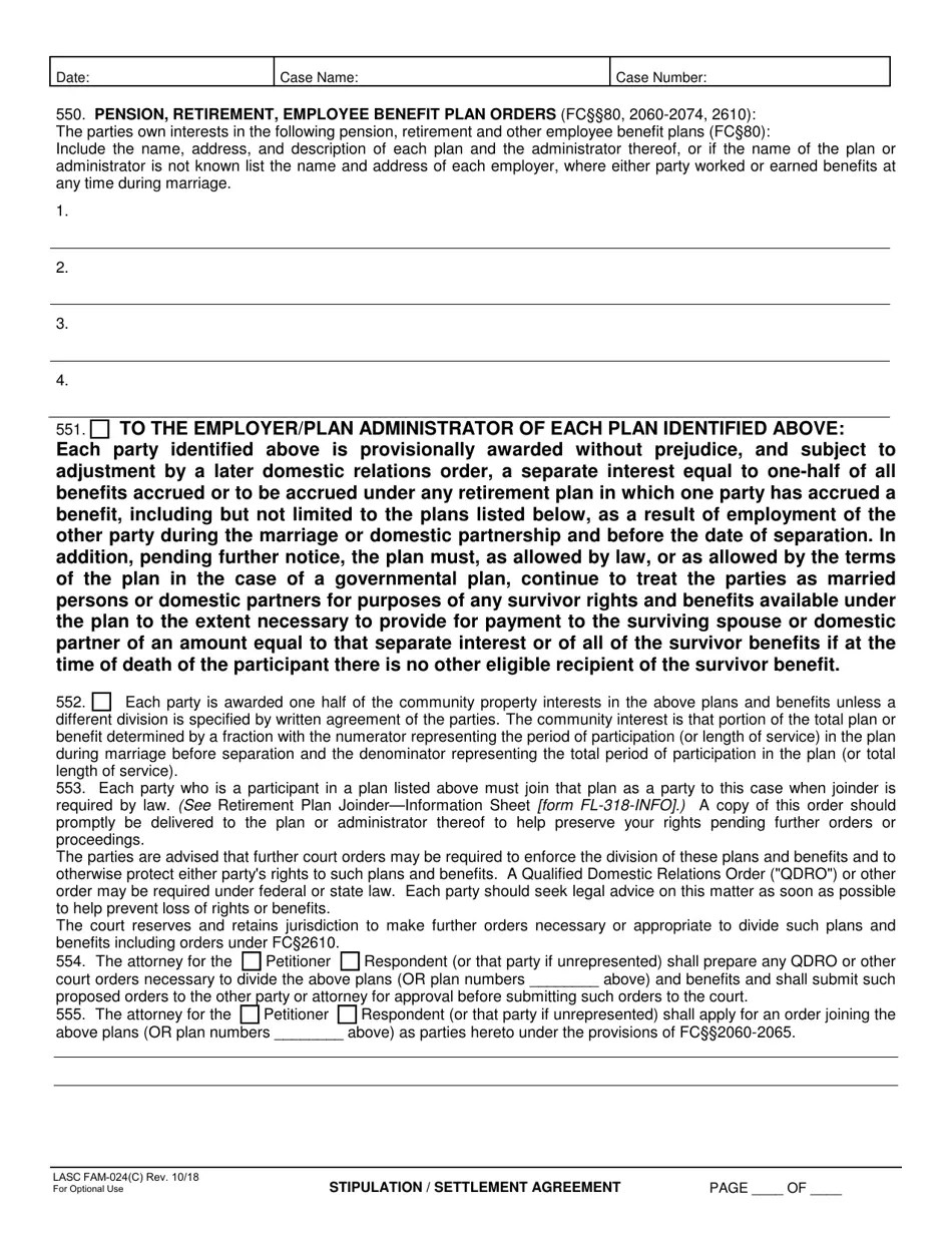 Form LASC FAM024(C) Fill Out, Sign Online and Download Fillable PDF