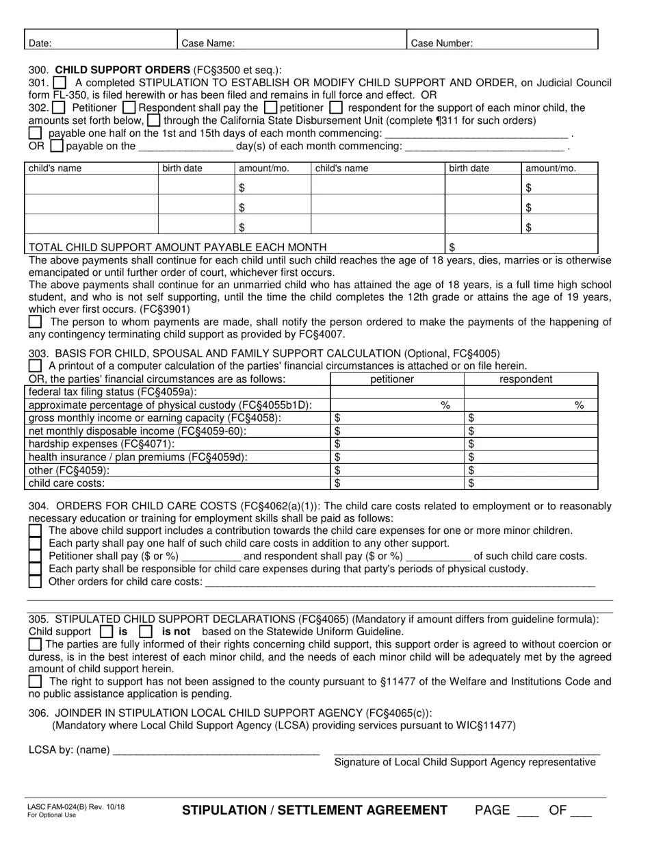 Form LASC FAM024(B) Fill Out, Sign Online and Download Fillable PDF