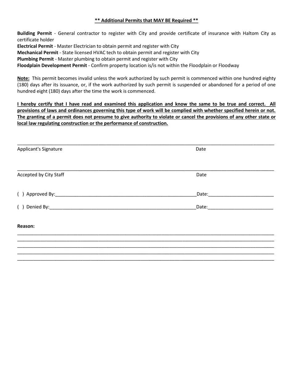 Haltom City, Texas Building Permit Application & Scope of Work Fill