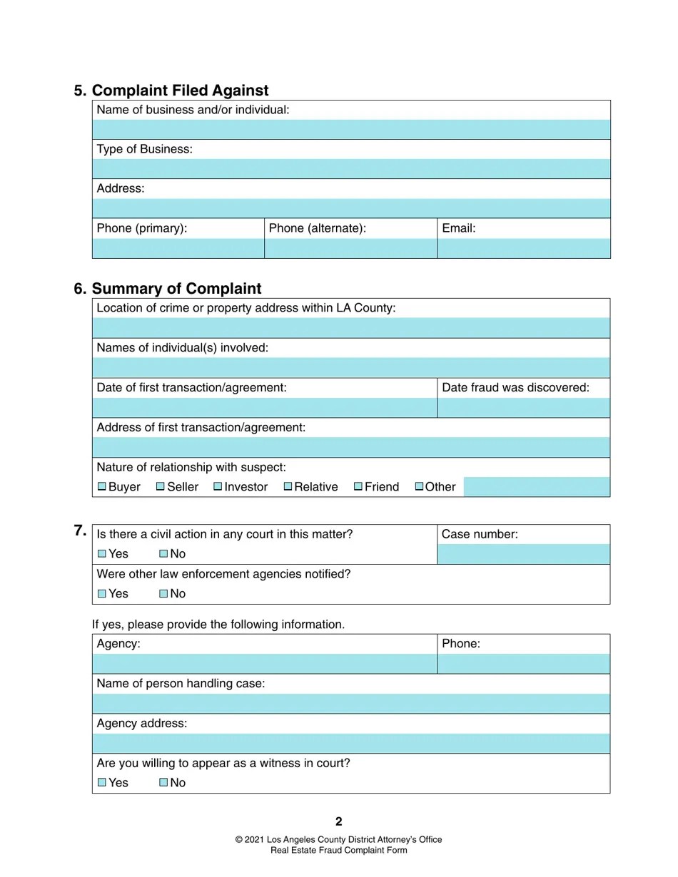 County of Los Angeles, California Real Estate Fraud Complaint Form