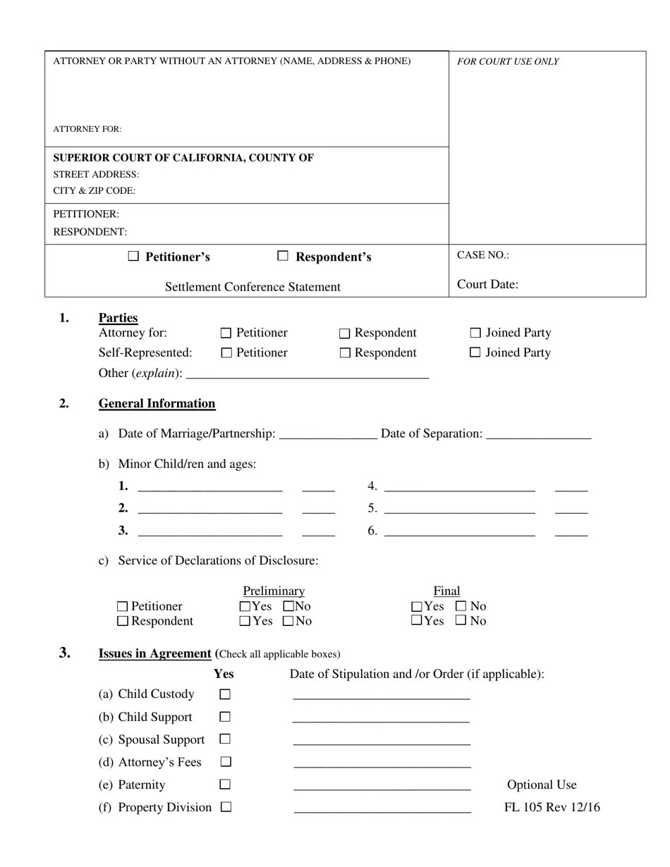 Form FL105 Fill Out, Sign Online and Download Printable PDF, County