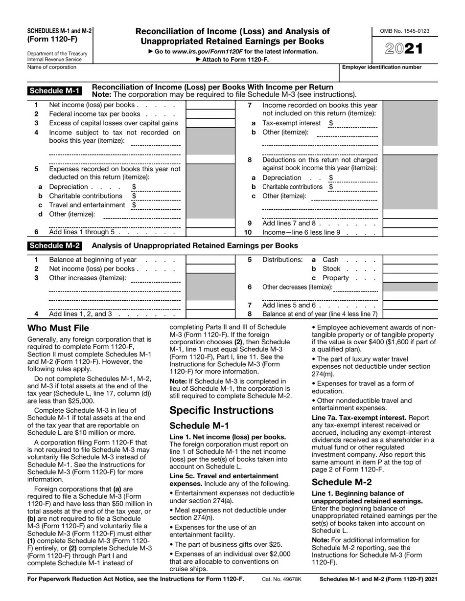 IRS Form 1120F Schedule M1, M2 2021 Fill Out, Sign Online and