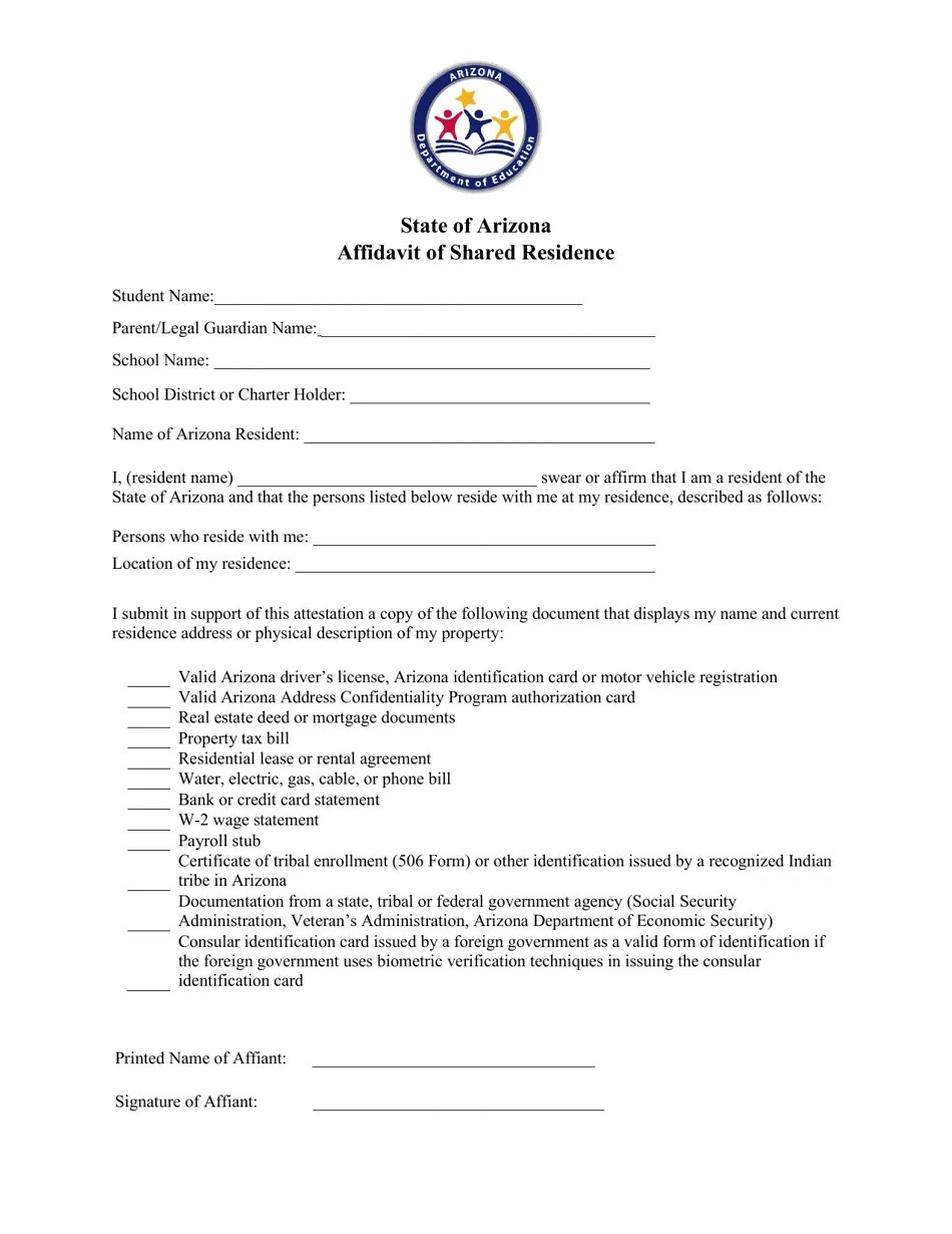 Arizona Arizona Residency Documentation Form Fill Out, Sign Online and Download PDF