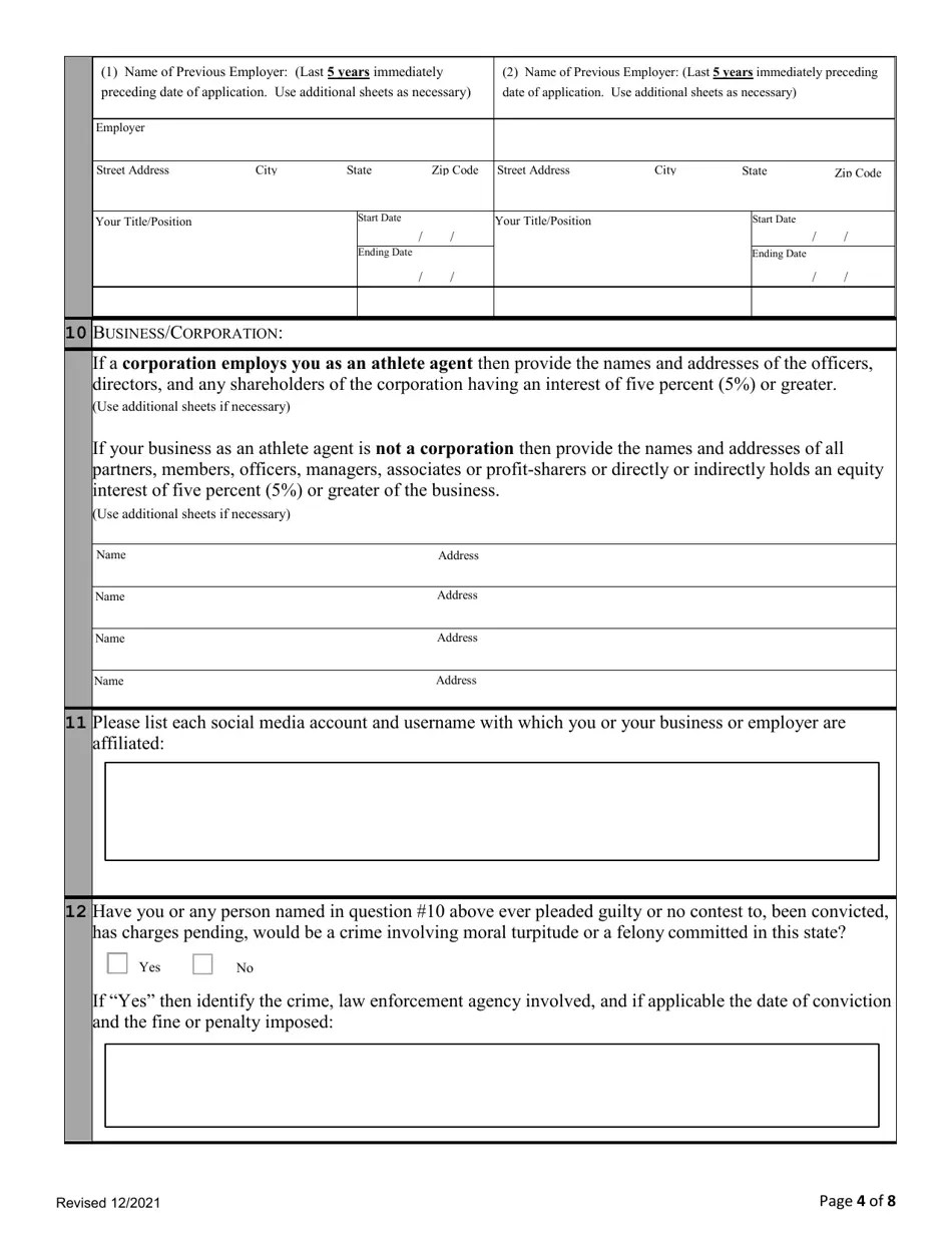 Alabama Application for Registration as an Athlete Agent Fill Out