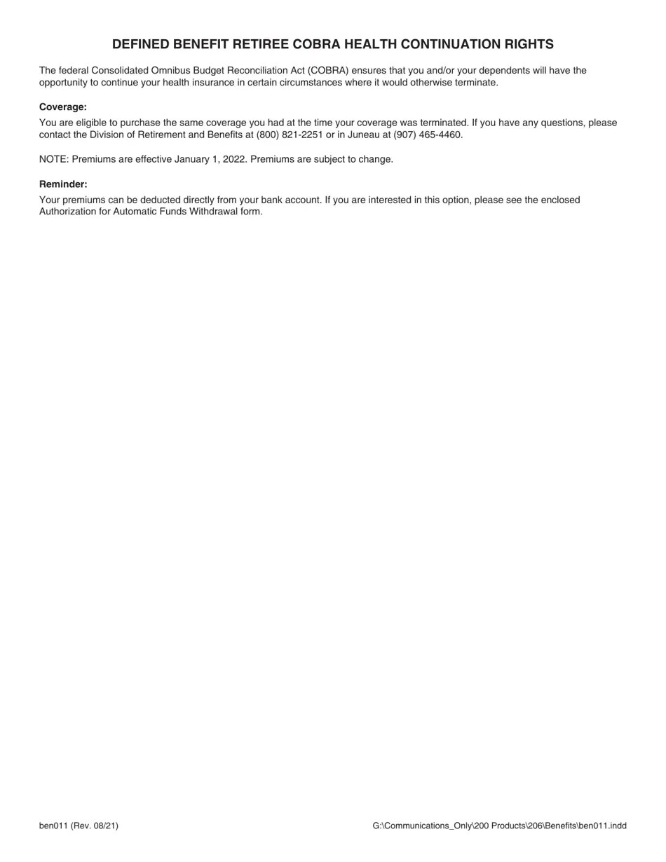 Form BEN011 Fill Out, Sign Online and Download Printable PDF, Alaska