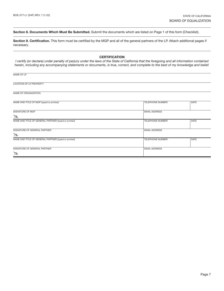 Form BOE277L1 Download Fillable PDF or Fill Online Claim for