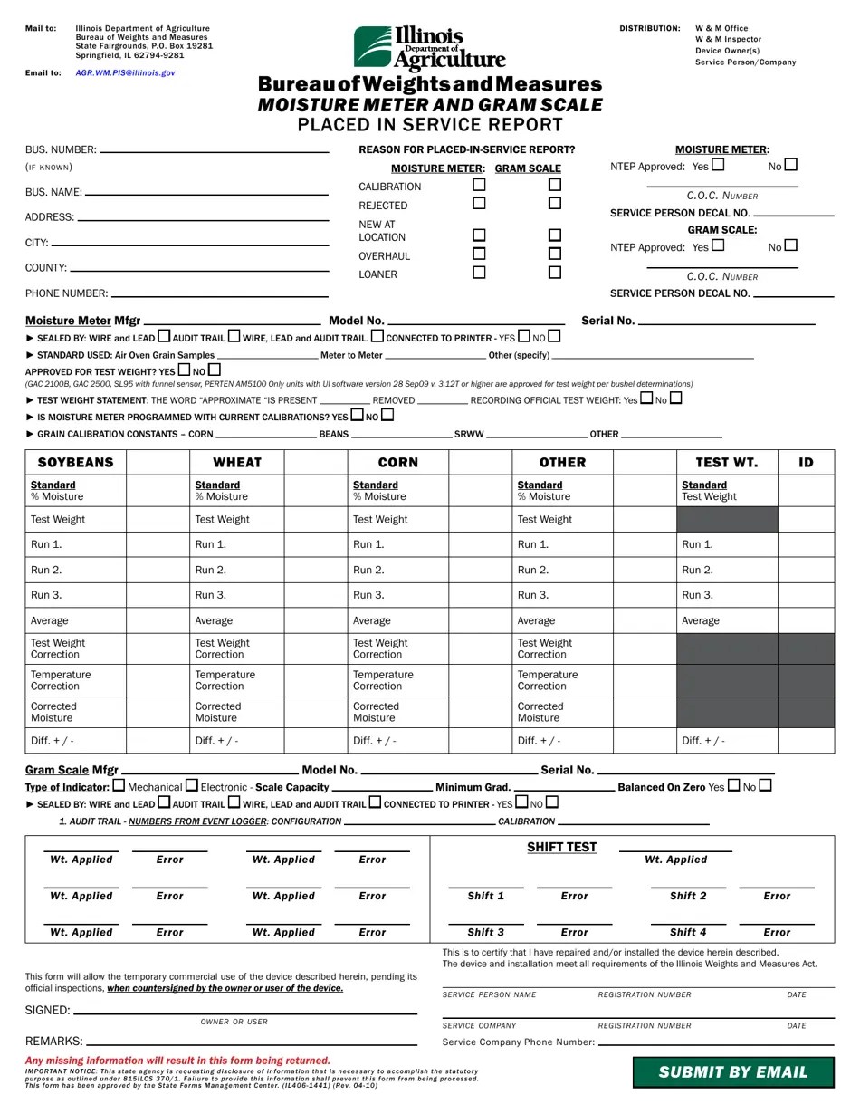 Illinois Placed in Service Report Moisture Meter and Gram Scale