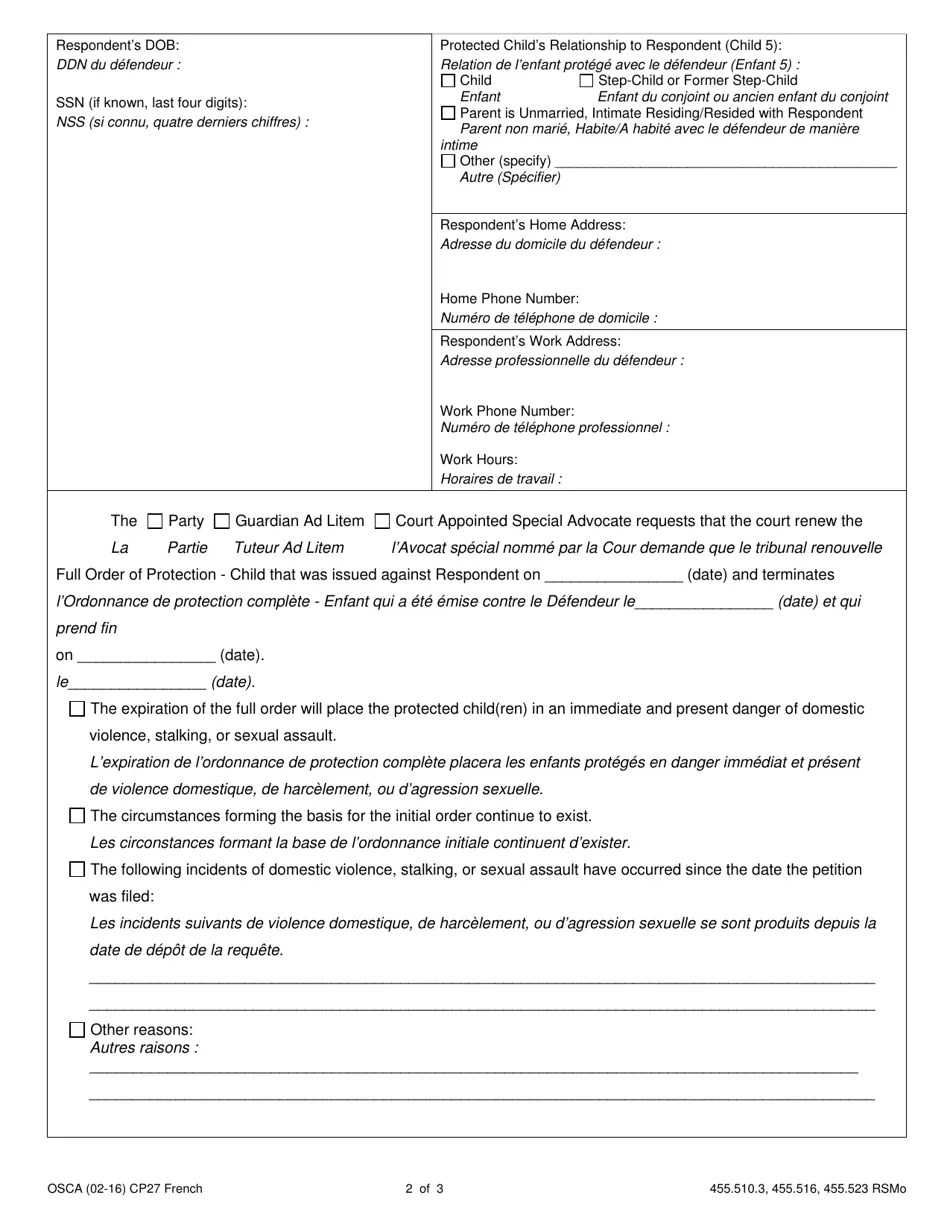 Form CP27 Fill Out, Sign Online and Download Printable PDF, Missouri (English/French