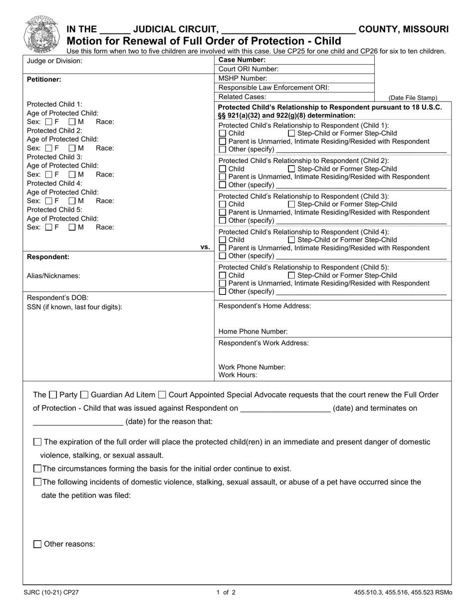 Form CP27 Fill Out, Sign Online and Download Fillable PDF, Missouri