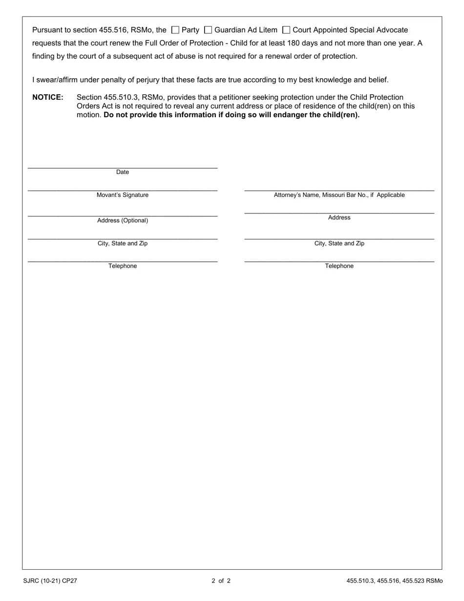 Form CP27 Fill Out, Sign Online and Download Fillable PDF, Missouri