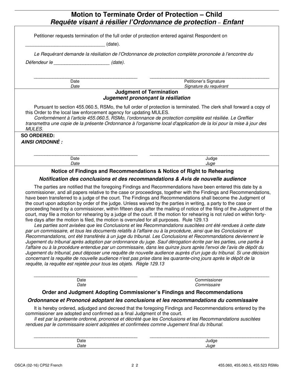 Form CP52 Fill Out, Sign Online and Download Printable PDF, Missouri (English/French