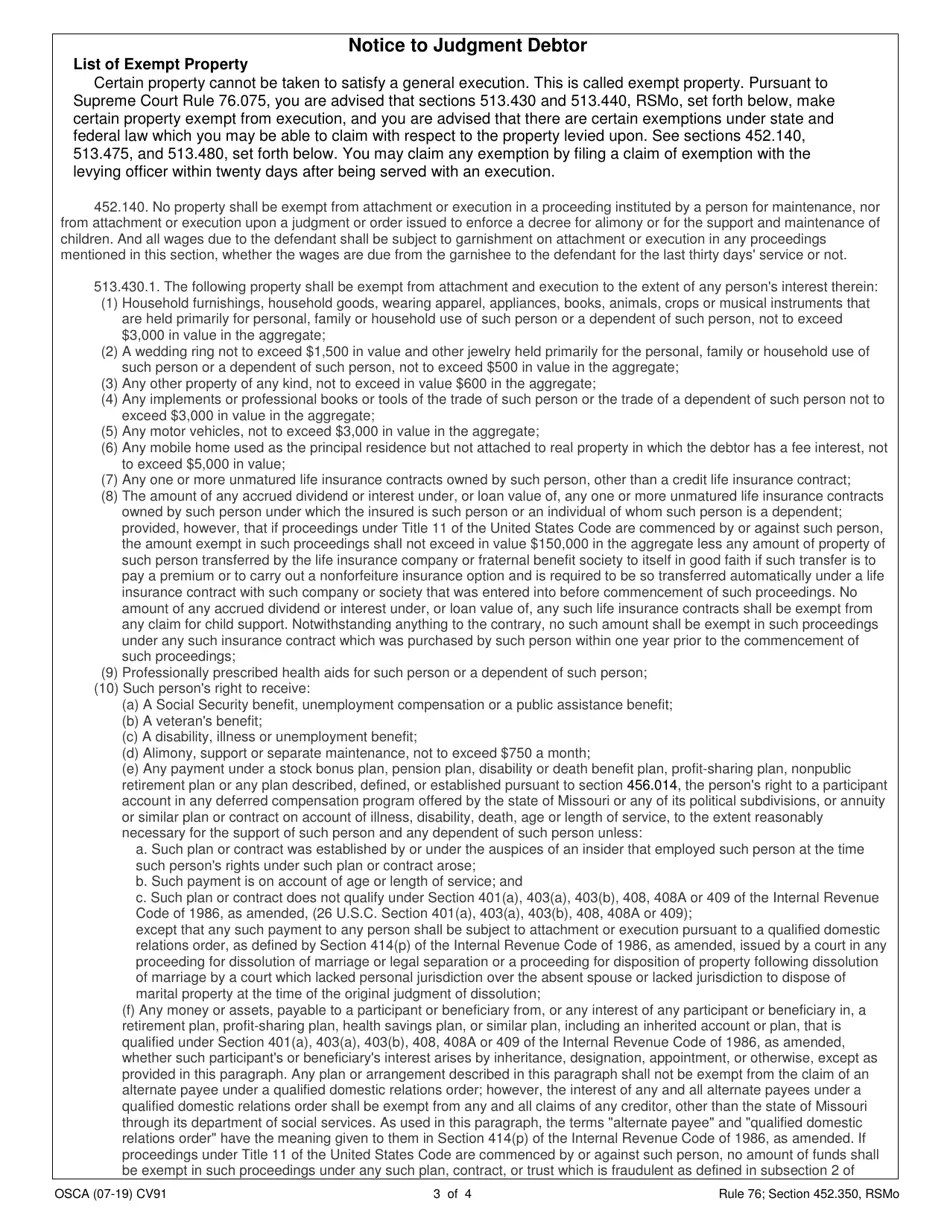 Form CV91 Fill Out, Sign Online and Download Fillable PDF, Missouri