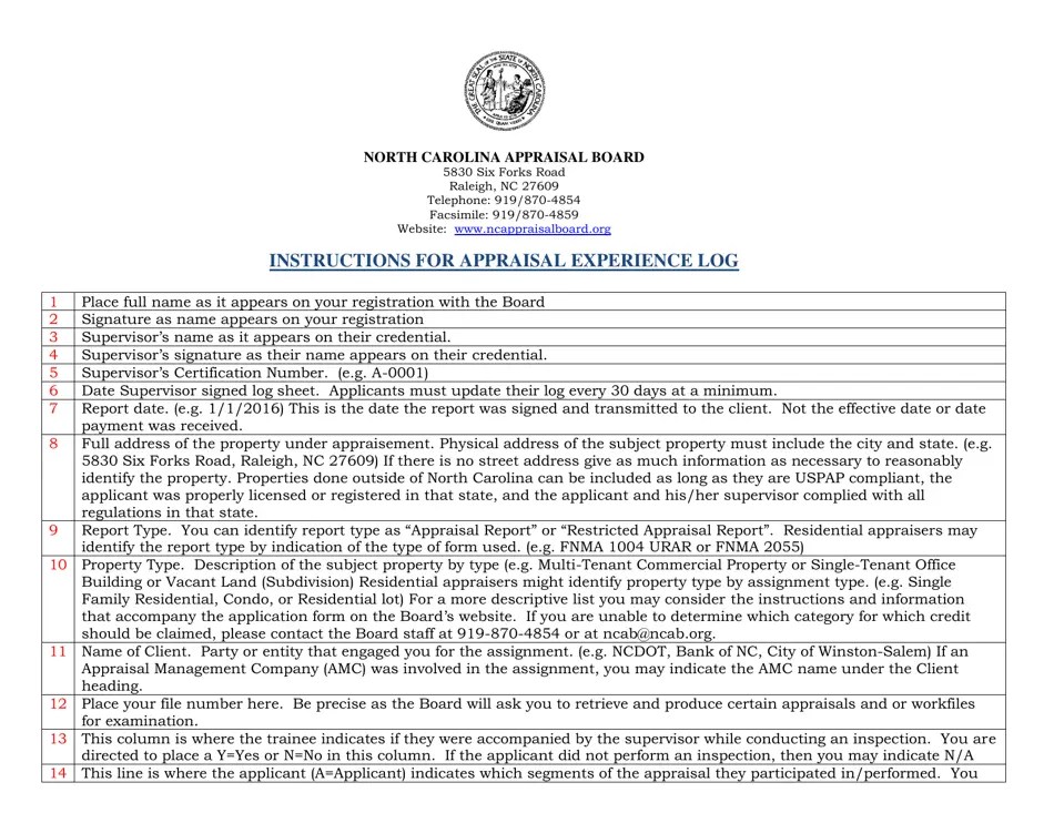 Download Instructions for Appraiser Experience Log PDF Templateroller