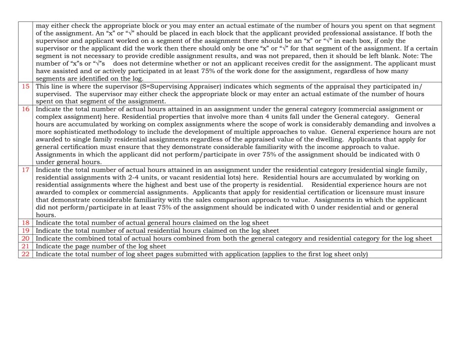Download Instructions for Appraiser Experience Log PDF Templateroller