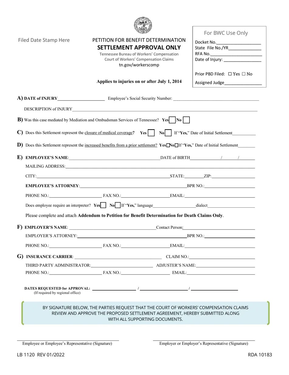 Form LB1120 Download Fillable PDF or Fill Online Petition for Benefit