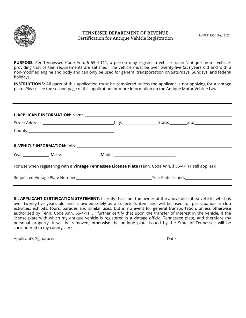 Form RVF1312901 Download Fillable PDF or Fill Online Certification for