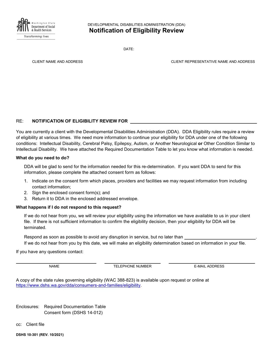 DSHS Form 10301 Download Printable PDF or Fill Online Notification of