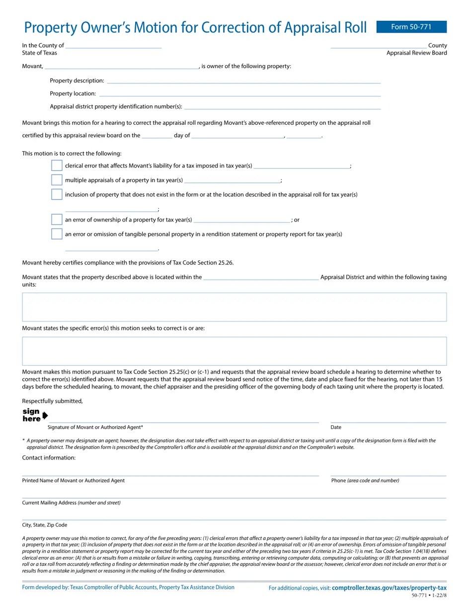 Form 50771 Download Fillable PDF or Fill Online Property Owner's