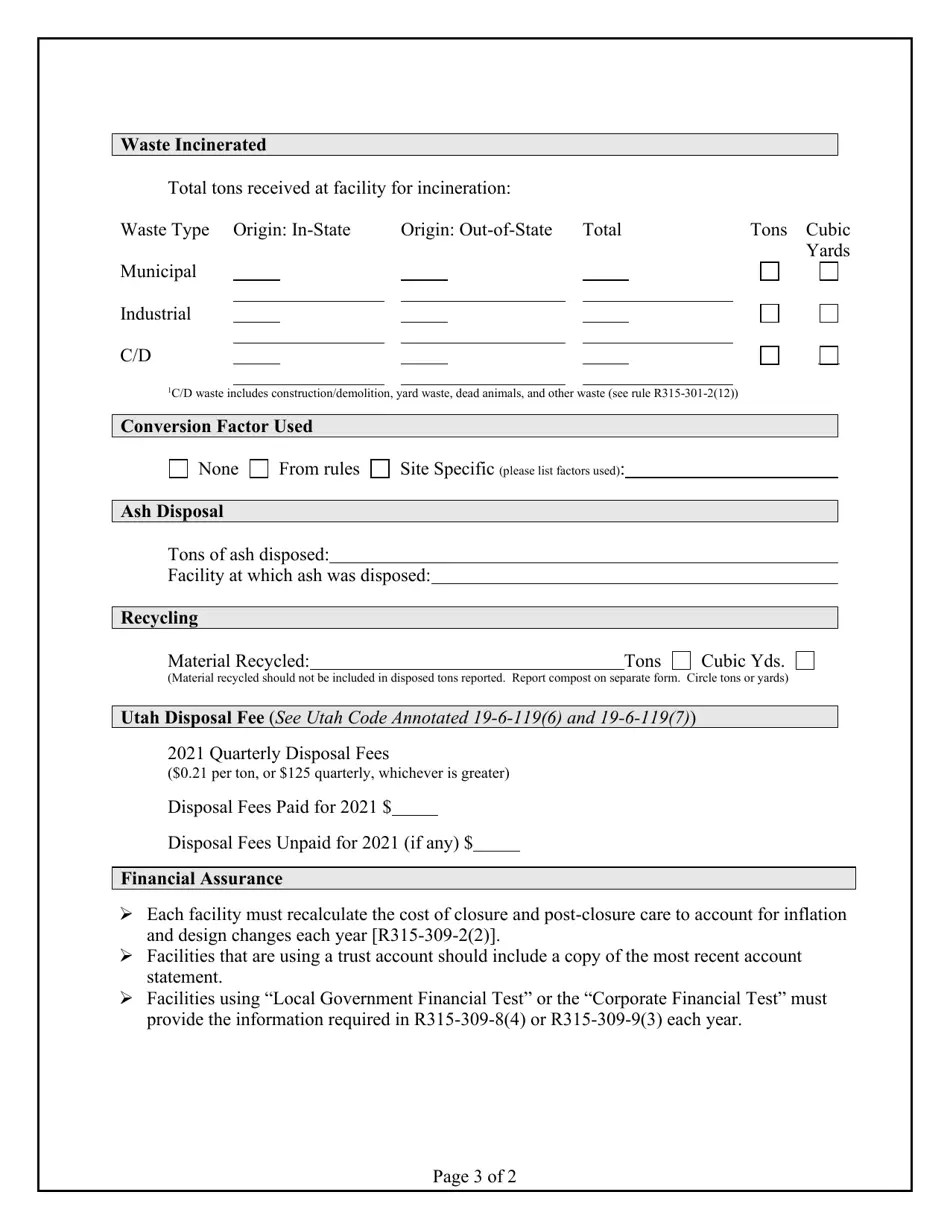 2021 Utah Solid Waste Incinerator Annual Report Download Printable PDF