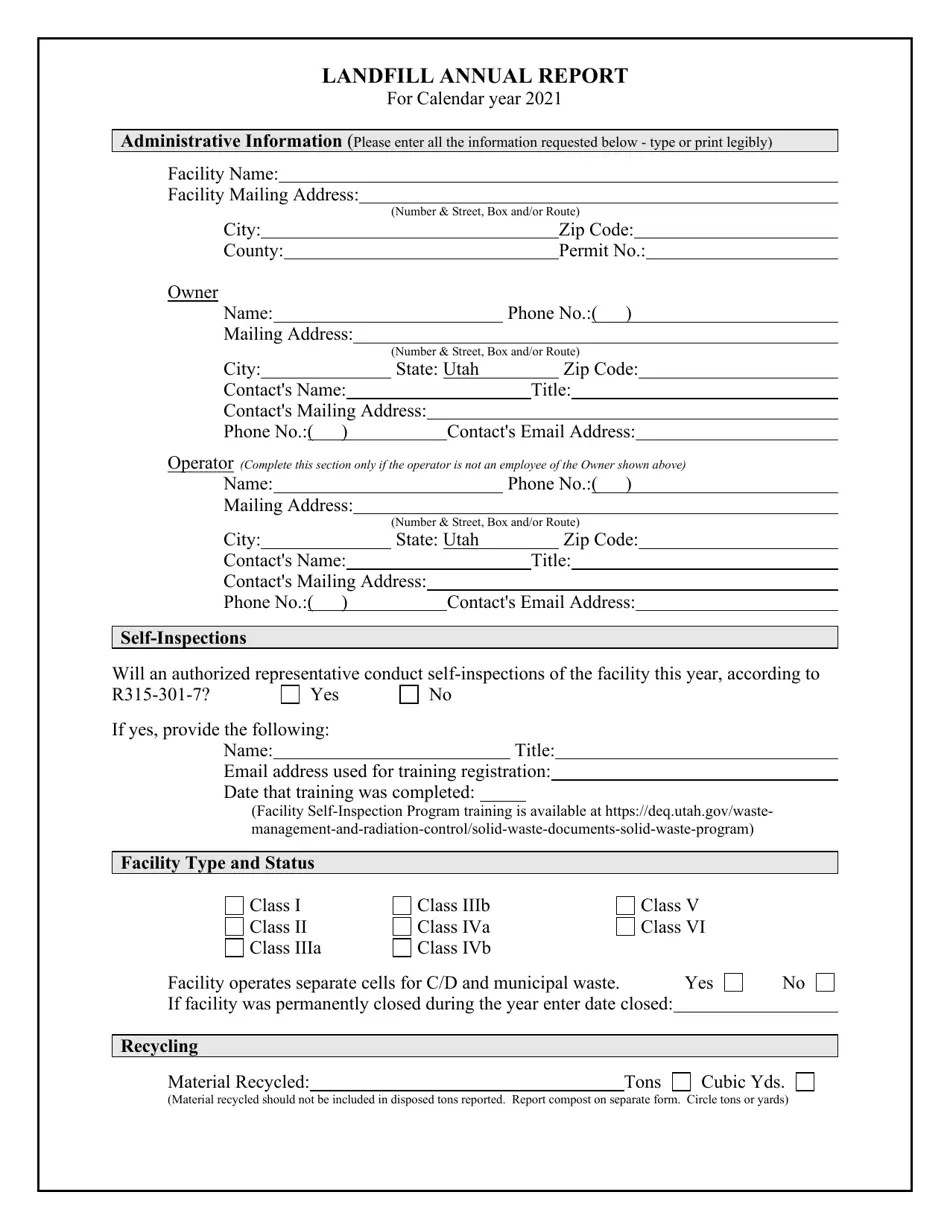 2021 Utah Landfill Annual Report Fill Out, Sign Online and Download