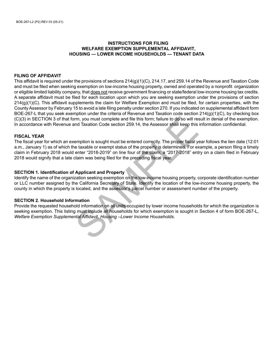 Form BOE267L2 Download Printable PDF or Fill Online Welfare Exemption