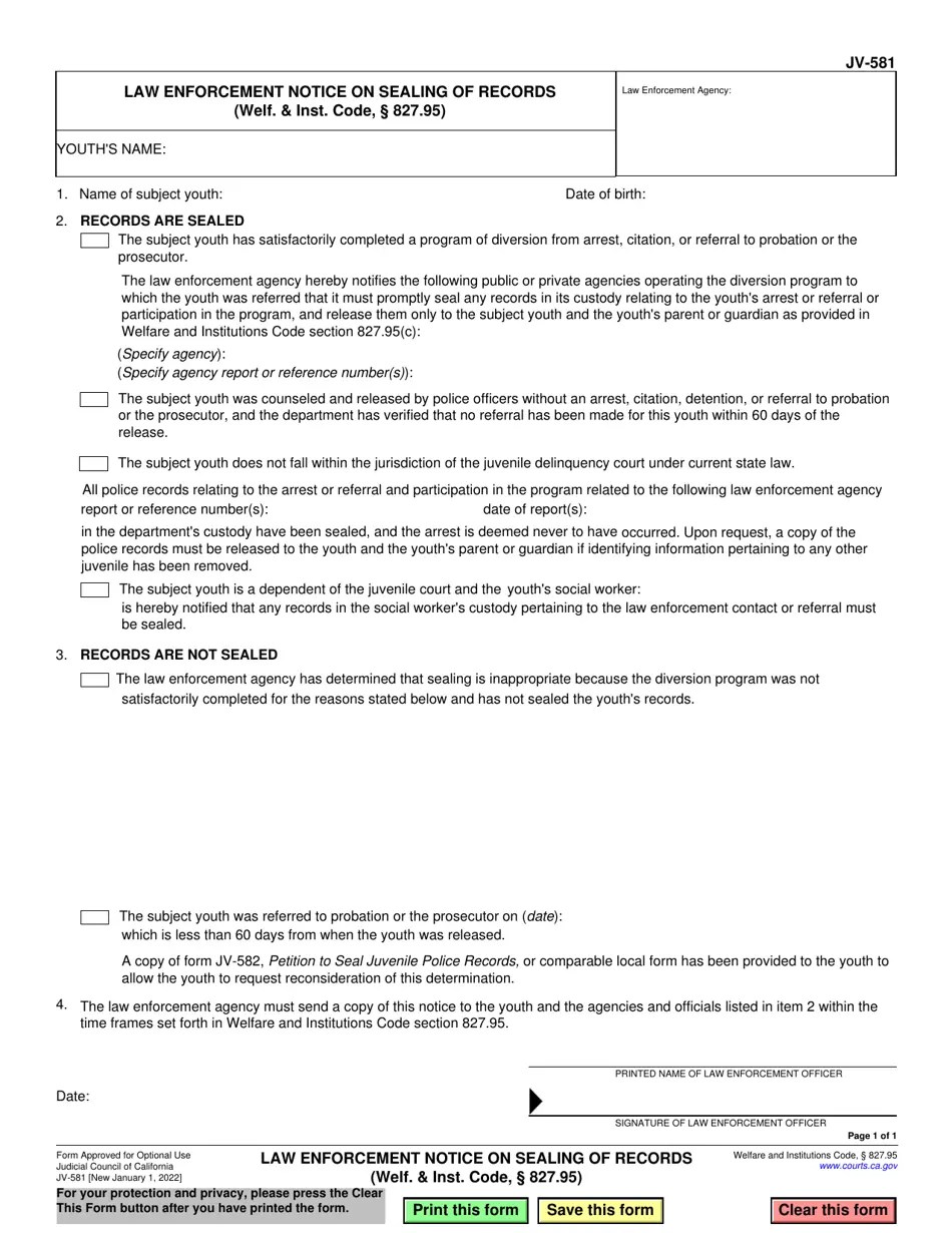 Form JV581 Fill Out, Sign Online and Download Fillable PDF