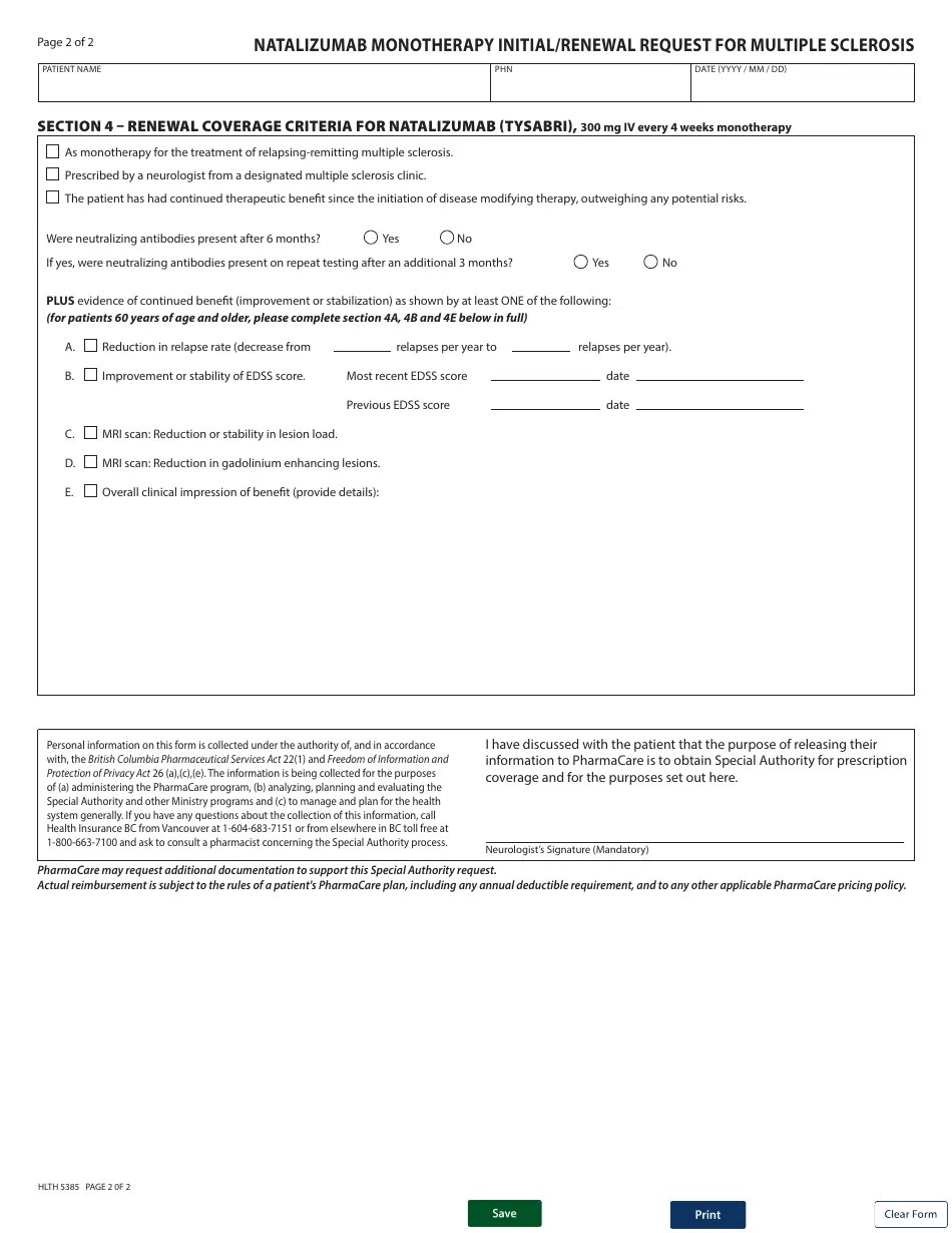 Form HLTH5385 Download Fillable PDF or Fill Online Pharmacare Special