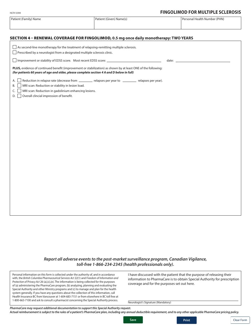 Form HLTH5394 Download Fillable PDF or Fill Online Pharmacare Special