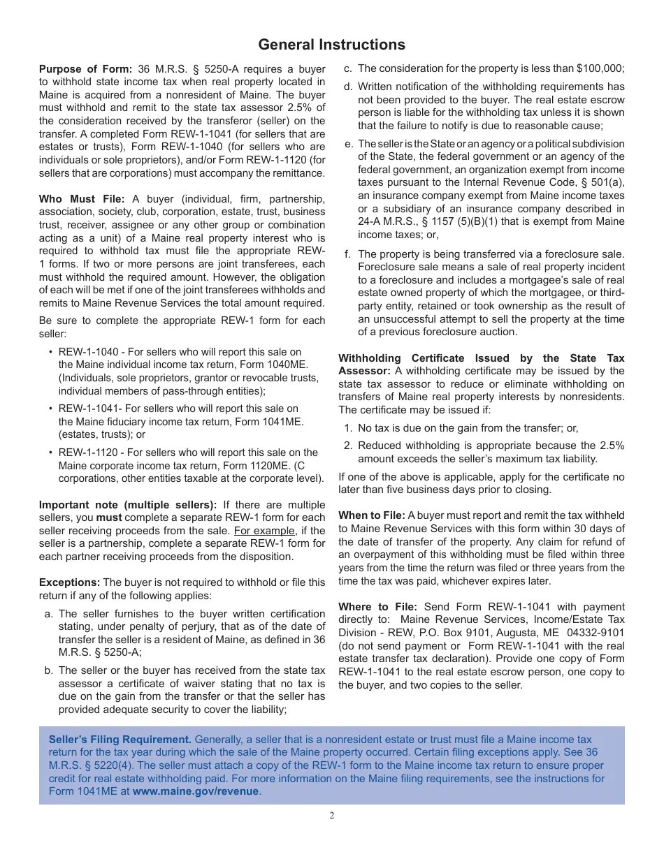 Form REW11041 Download Fillable PDF or Fill Online Real Estate Withholding Return for Transfer