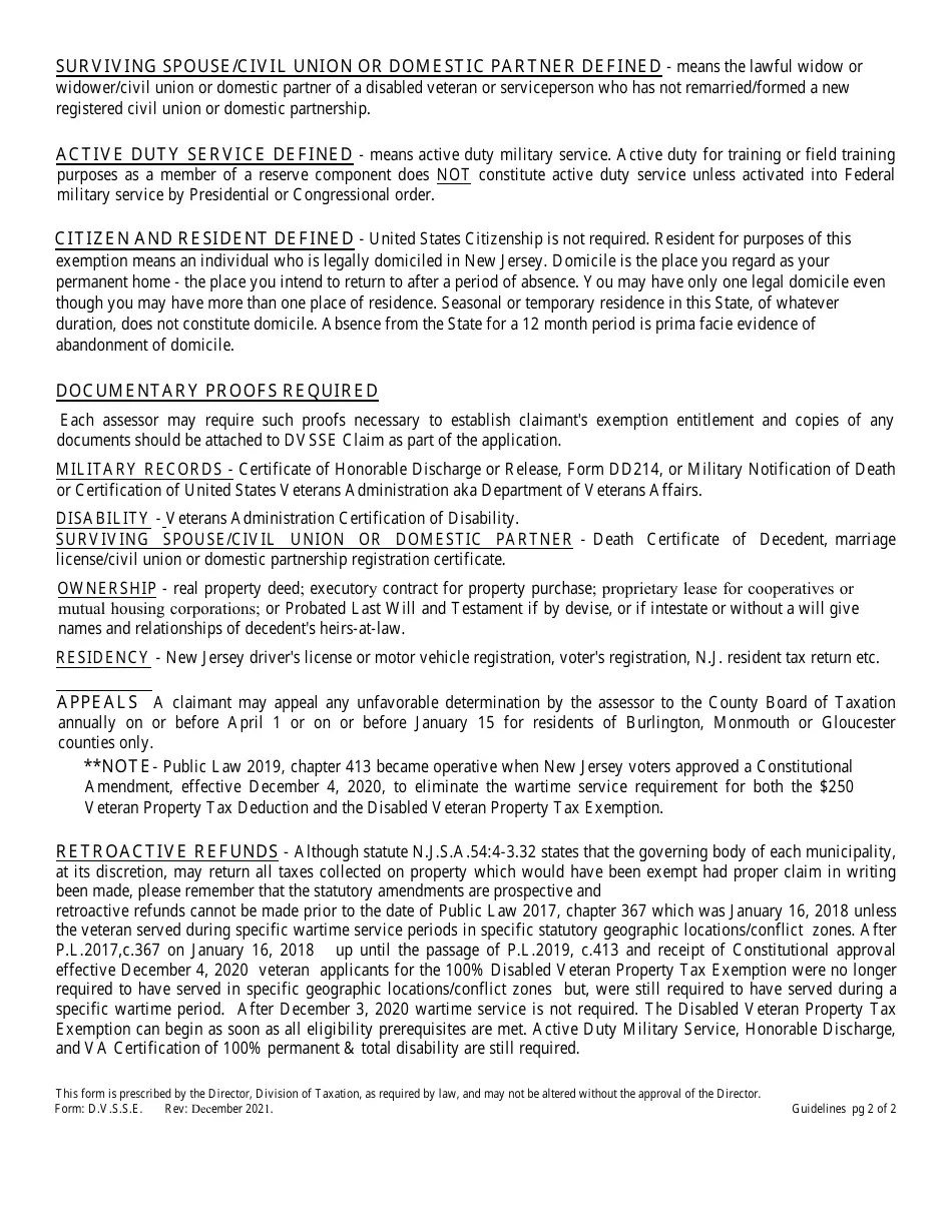 Form D.V.S.S.E. Download Fillable PDF or Fill Online Claim for Property Tax Exemption on