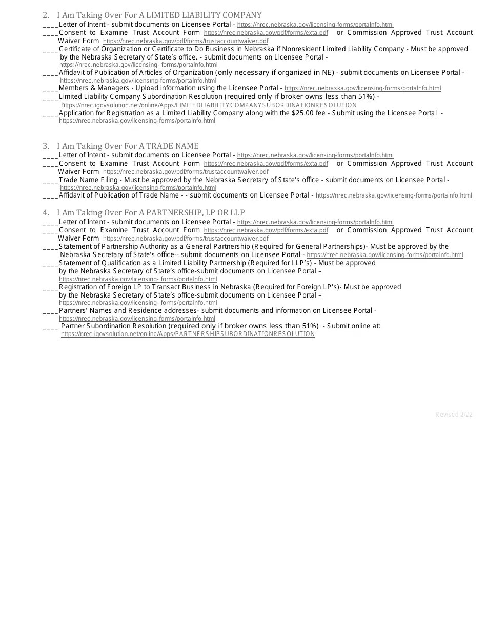Nebraska Transfer Checklist Download Printable PDF Templateroller