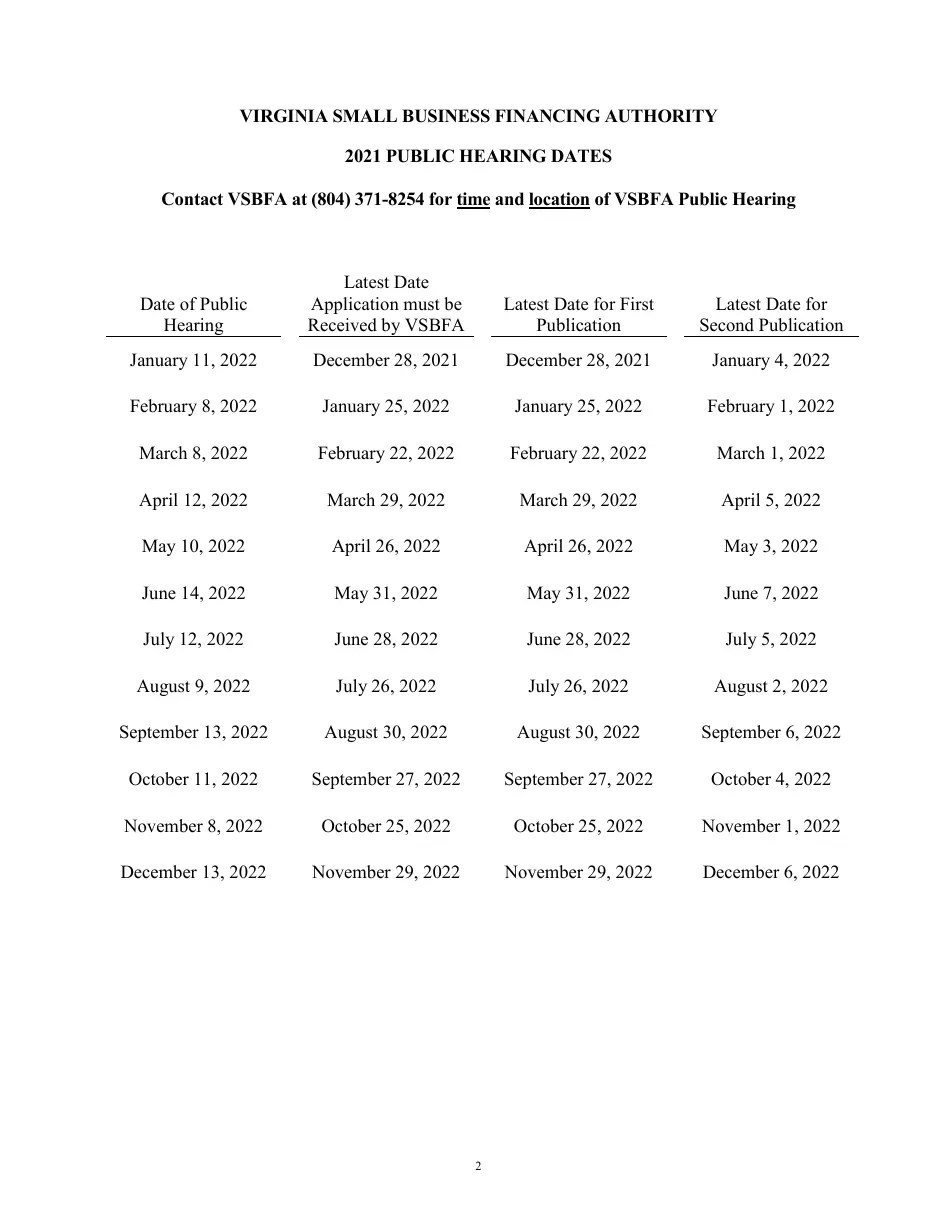 Virginia Application to the Virginia Small Business Financing Authority