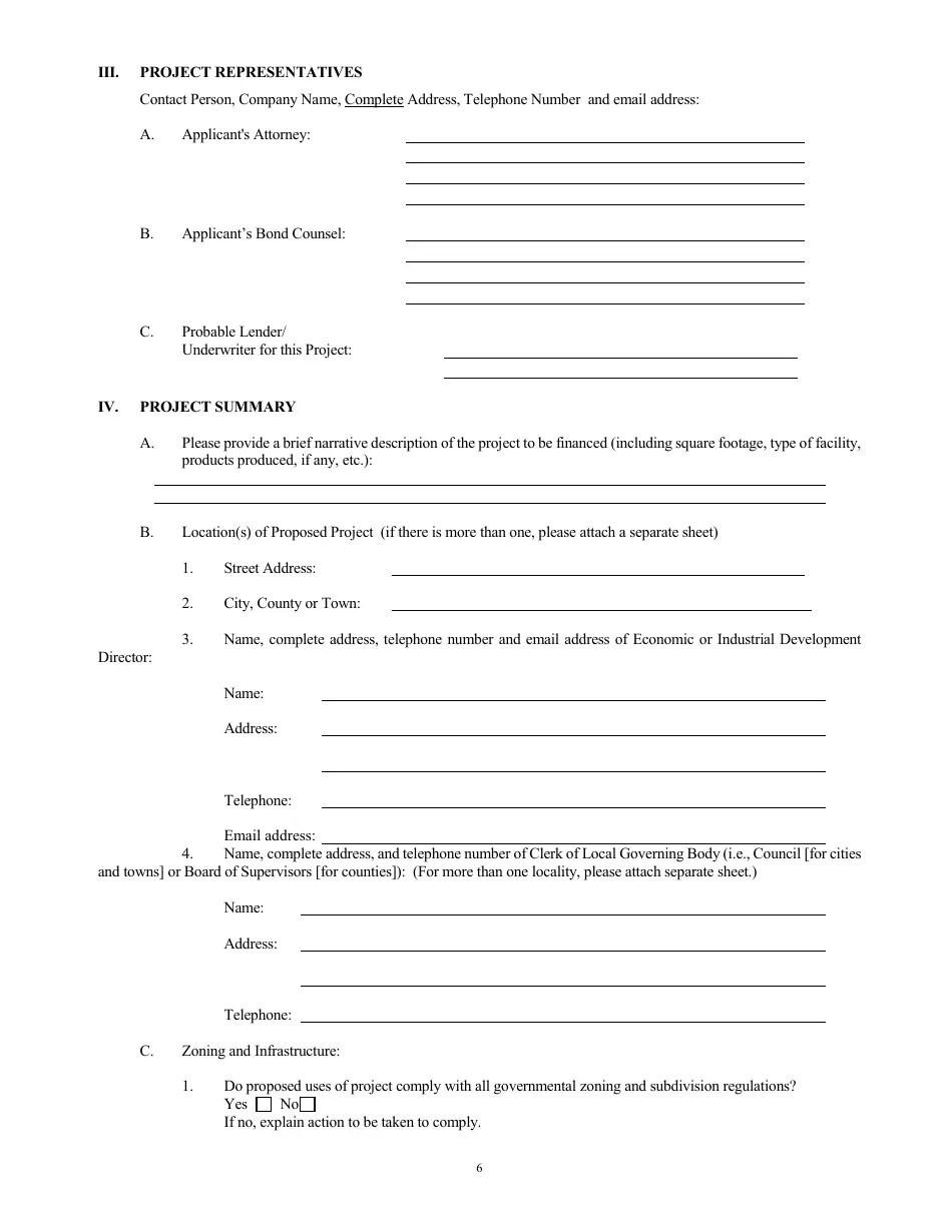 Virginia Application to the Virginia Small Business Financing Authority