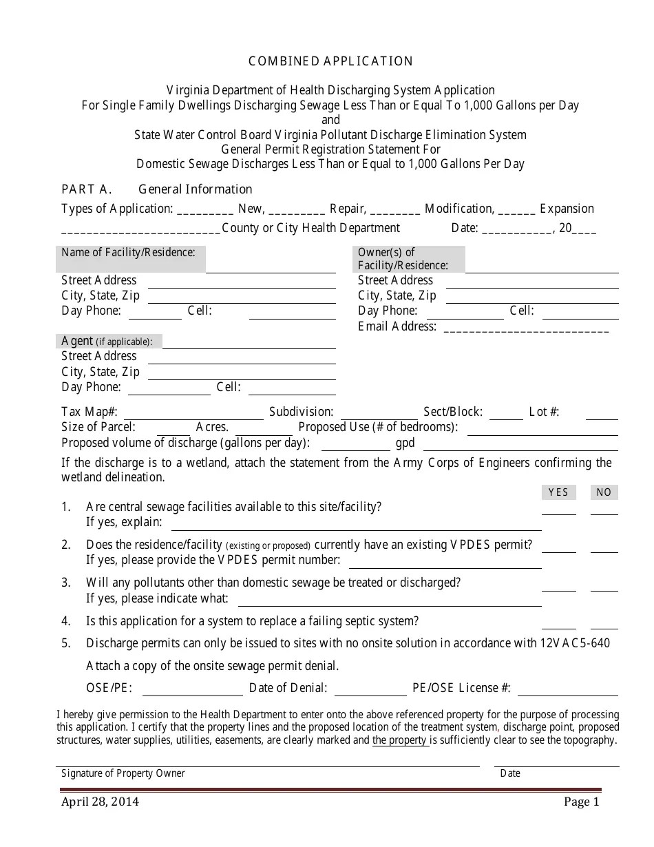 Virginia Combined Discharge Application Fill Out, Sign Online and