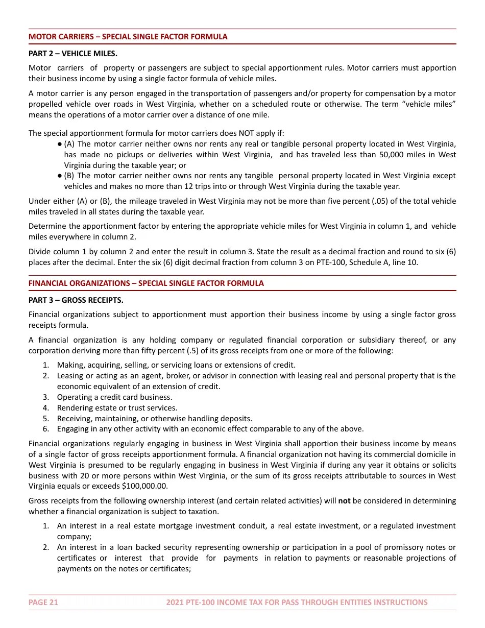 Download Instructions for Form PTE100 West Virginia Tax Return