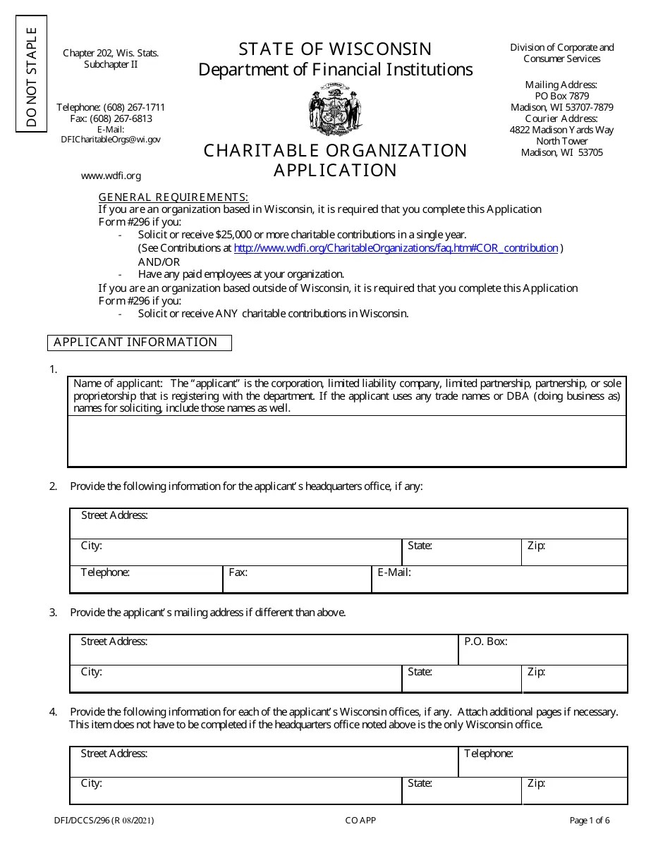 Form DFI/DCCS/296 Fill Out, Sign Online and Download Fillable PDF