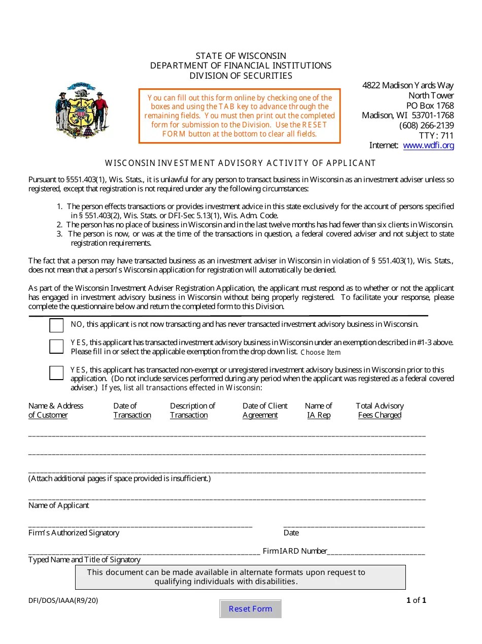 Form DFI/DOS/IAAA Fill Out, Sign Online and Download Fillable PDF