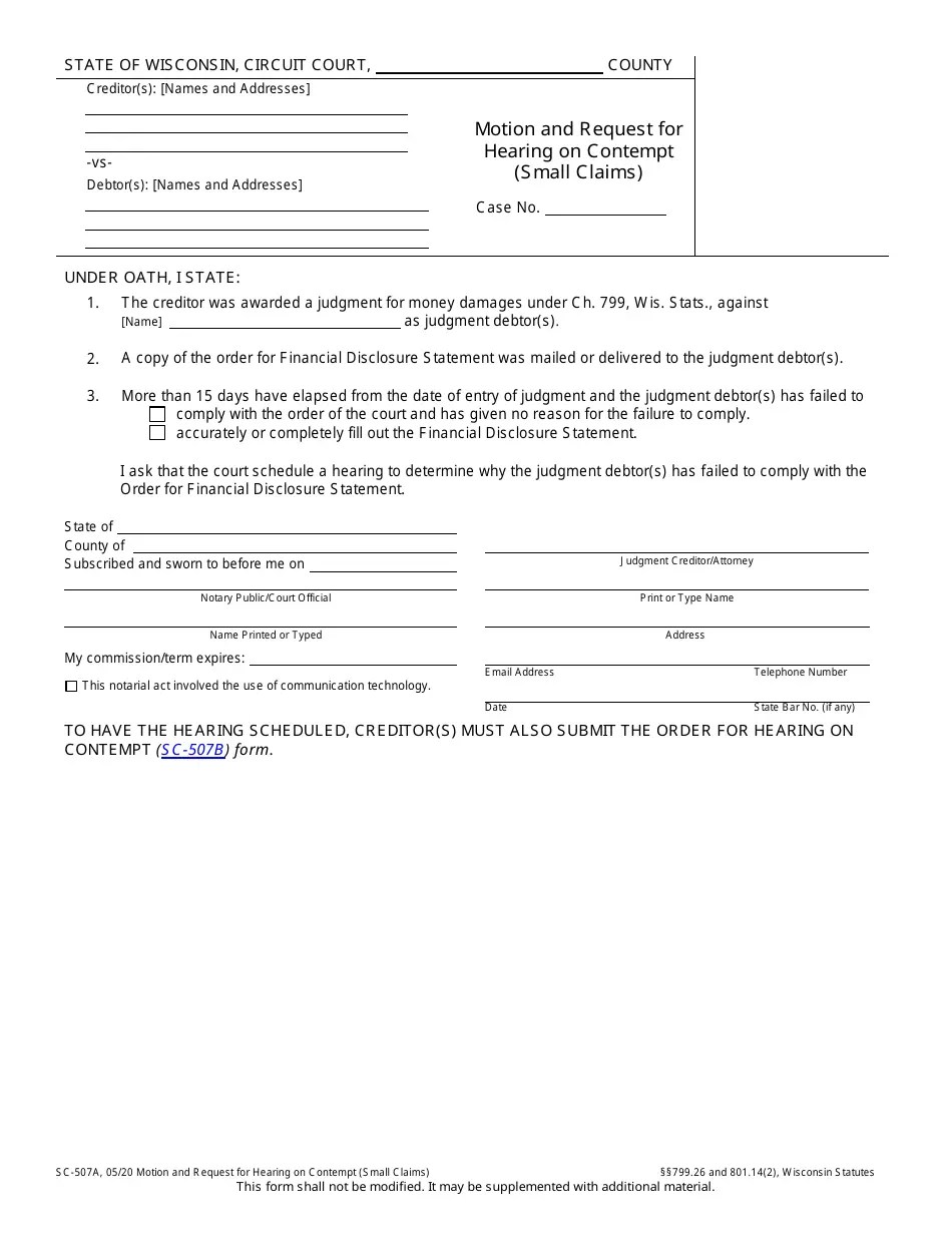 Form SC507A Fill Out, Sign Online and Download Printable PDF