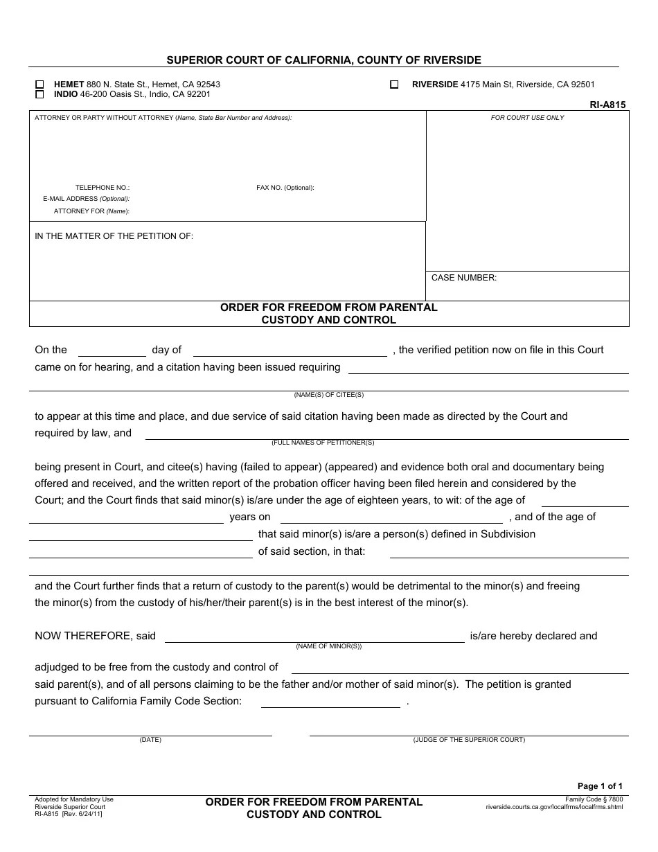 Form RIA815 Fill Out, Sign Online and Download Fillable PDF, County
