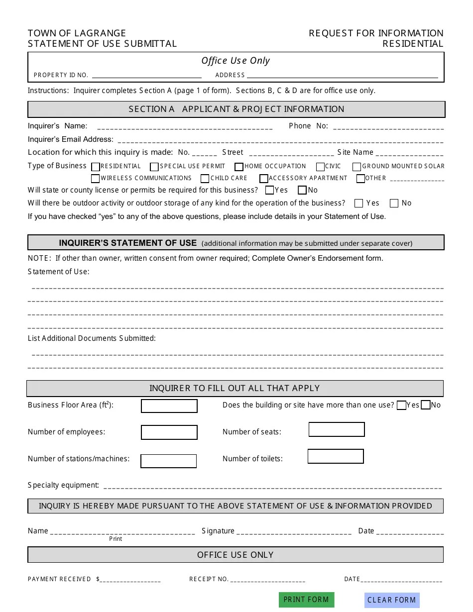 Town of LaGrange, New York Residential Statement of Use Fill Out