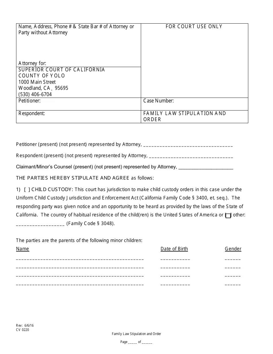 Form CV0220 Fill Out, Sign Online and Download Fillable PDF, County