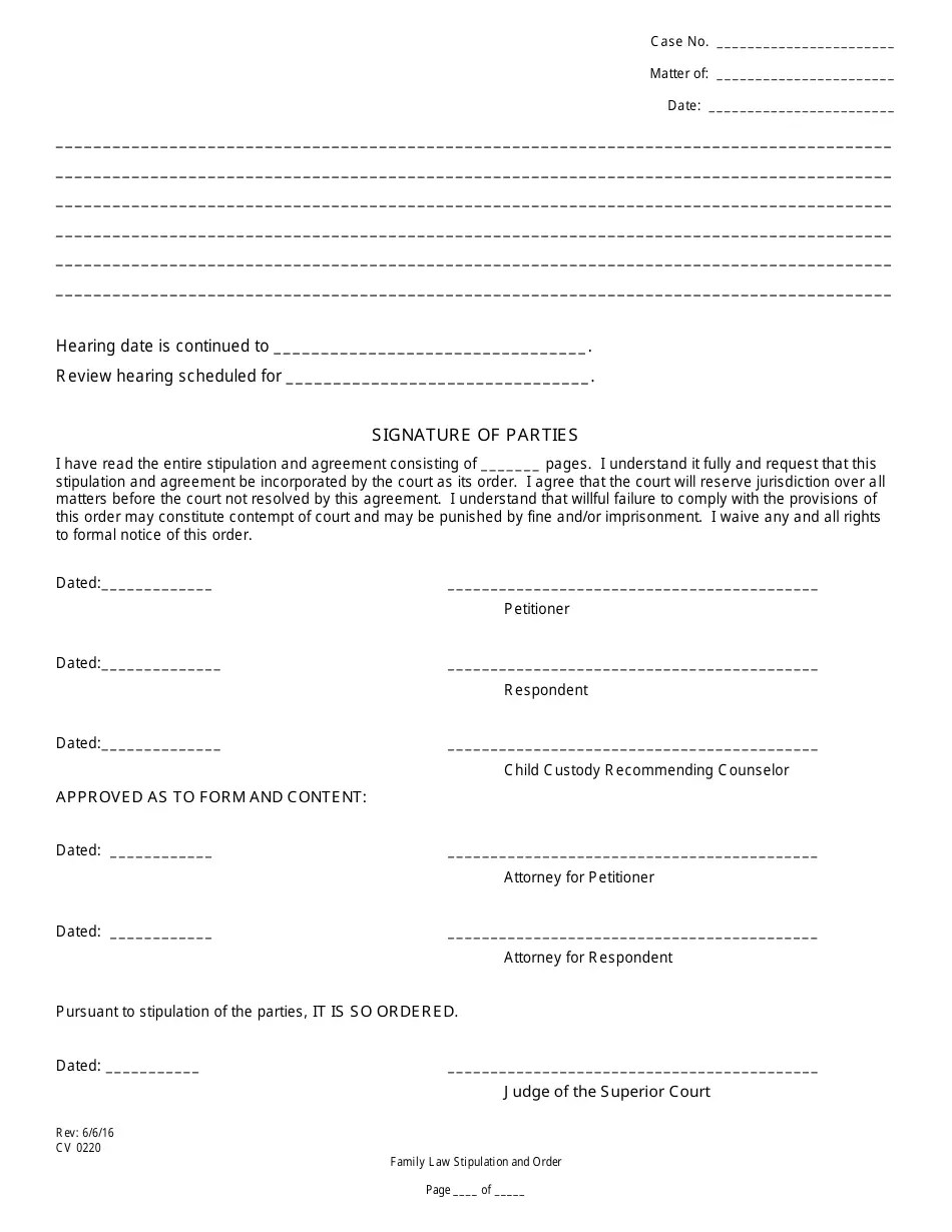 Form CV0220 Fill Out, Sign Online and Download Fillable PDF, County