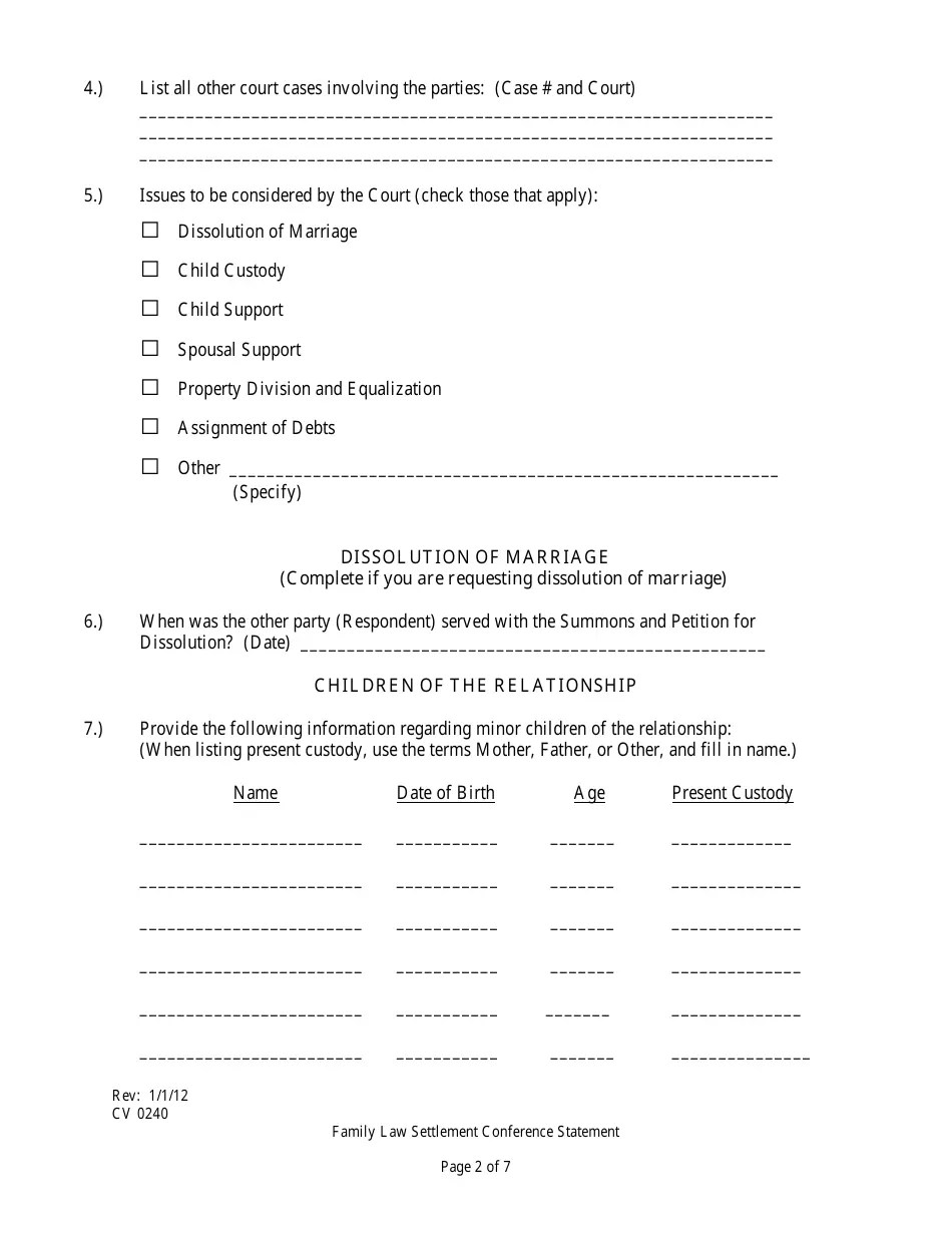 Form CV0240 Fill Out, Sign Online and Download Fillable PDF, County