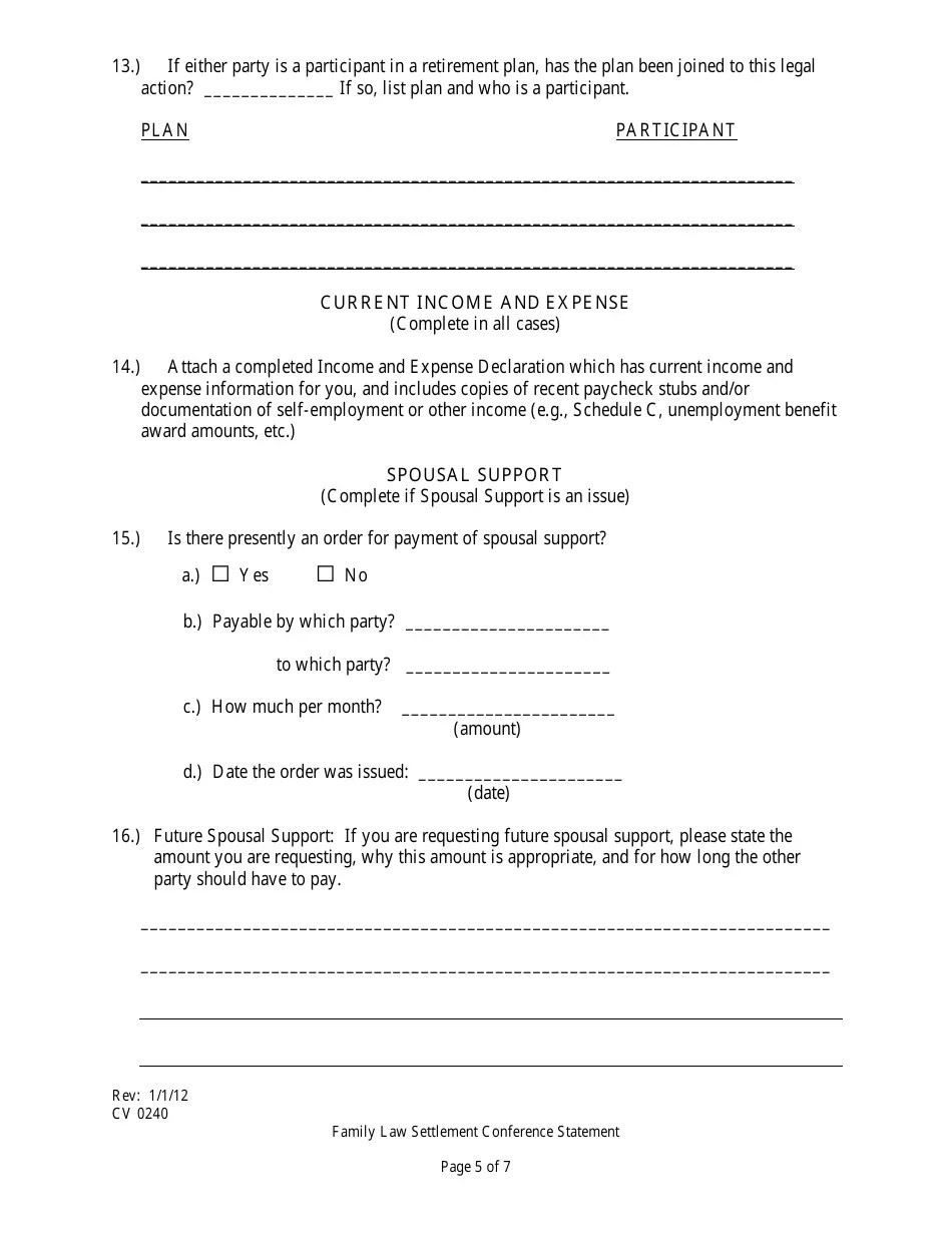 Form CV0240 Fill Out, Sign Online and Download Fillable PDF, County