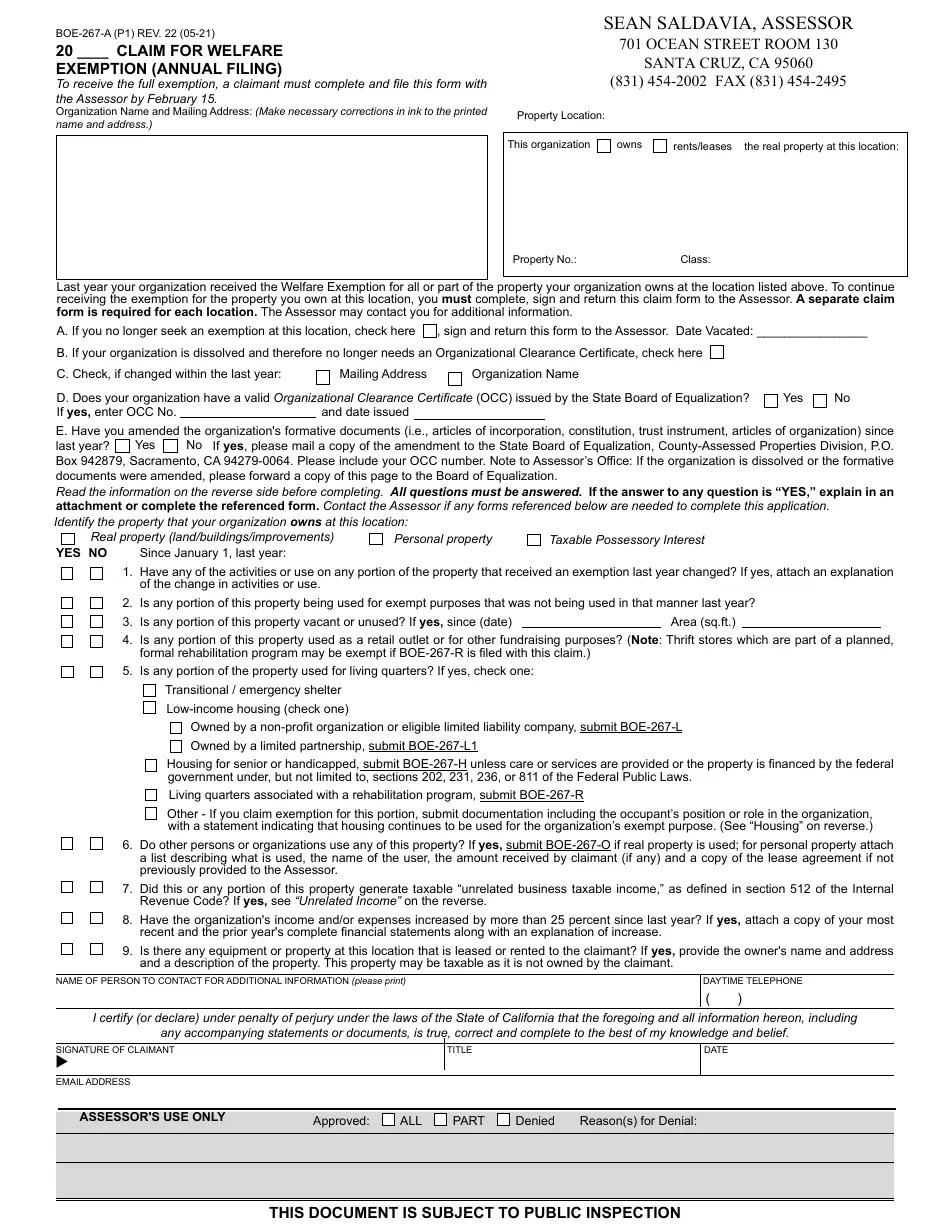 Form BOE267A Fill Out, Sign Online and Download Fillable PDF, Santa