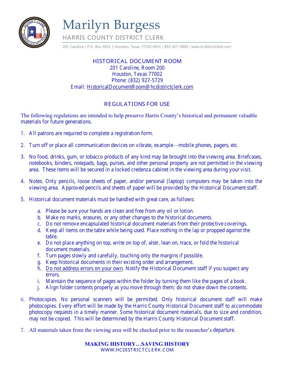 Harris County, Texas Researcher Registration Form Fill Out, Sign Online and Download PDF