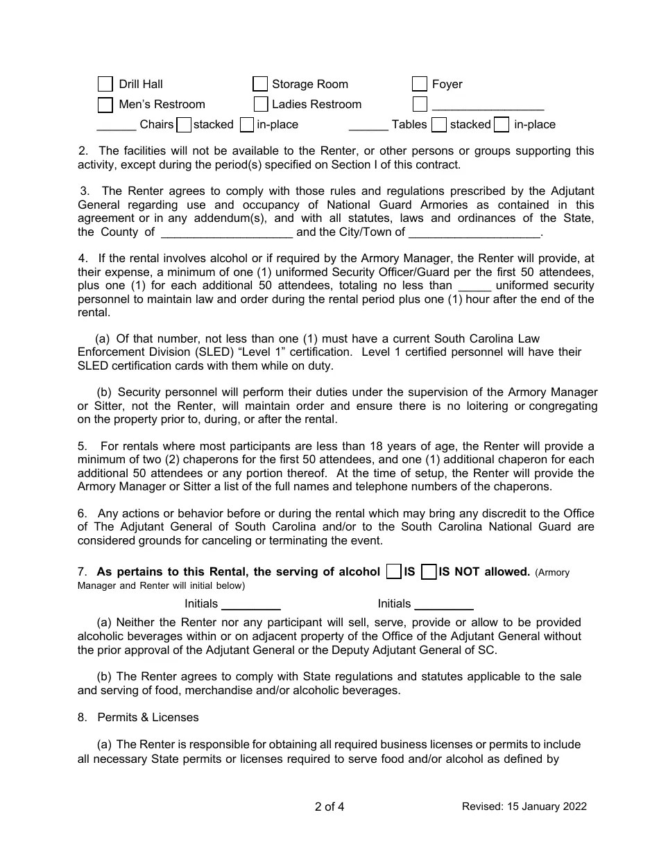 South Carolina National Guard Armory Rental Contract Download Fillable
